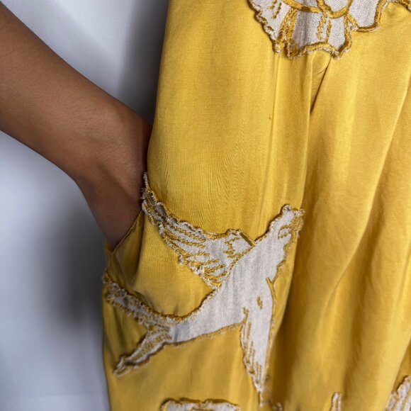 Yoana Baraschi Yellow Silk Sz 10 Sundress Bird & Floral Embroidery Boho Fairy - Picture 9 of 12